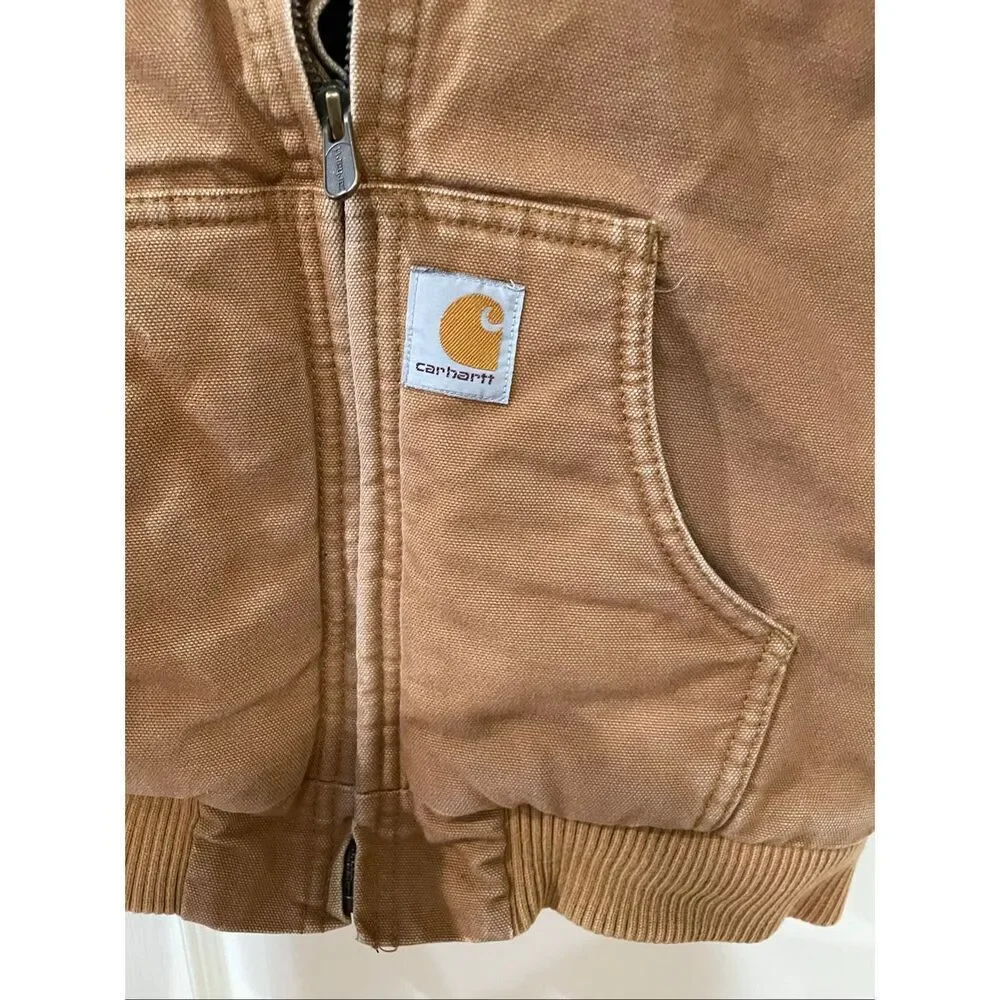 Carhartt Boys' Hooded Insulated Active Jacket in brown duck canvas small